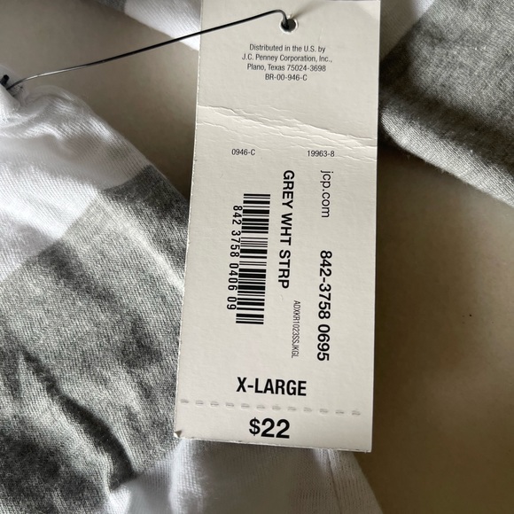 Gray and white striped t shirt. - Picture 3 of 3